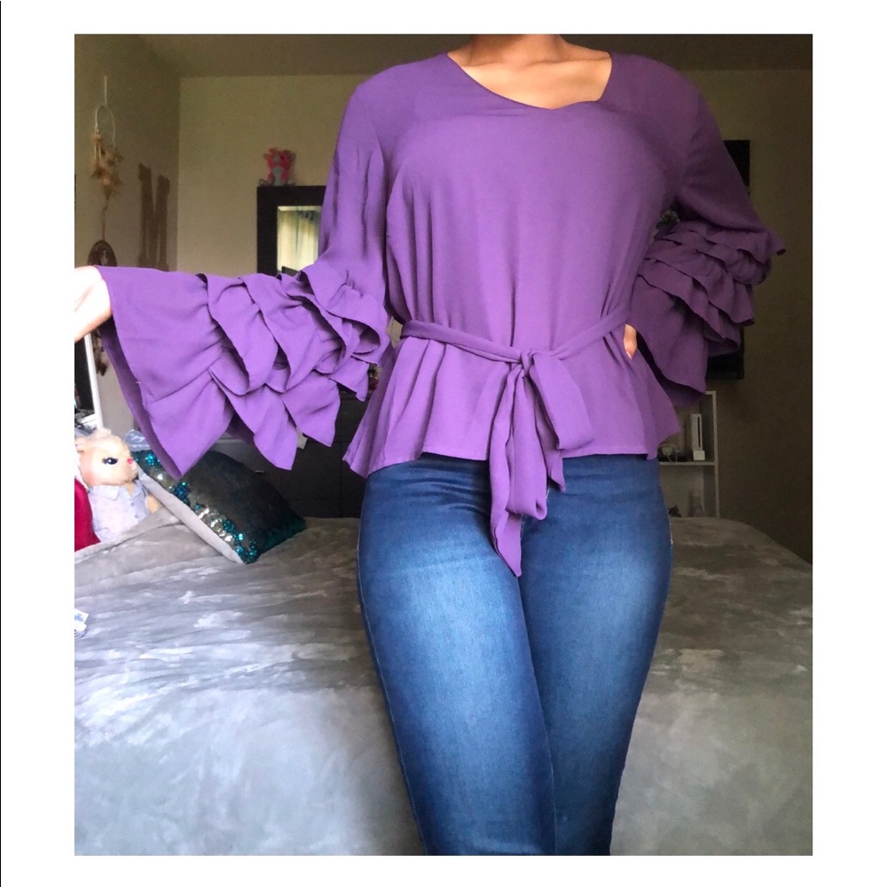 Purple Blouse with Ruffled Sleeves